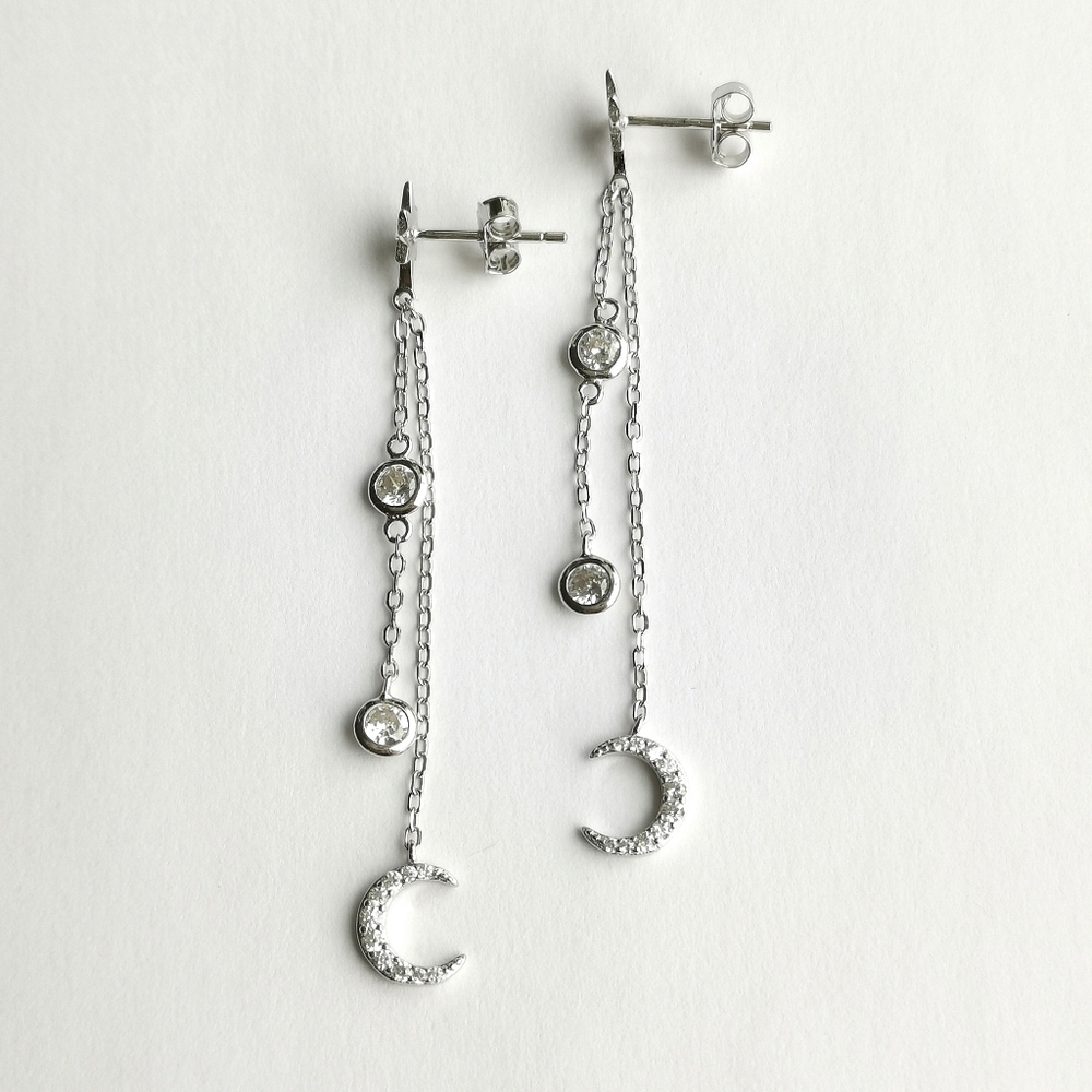 Sterling silver Crescent Moon dangle earrings cz 🆕